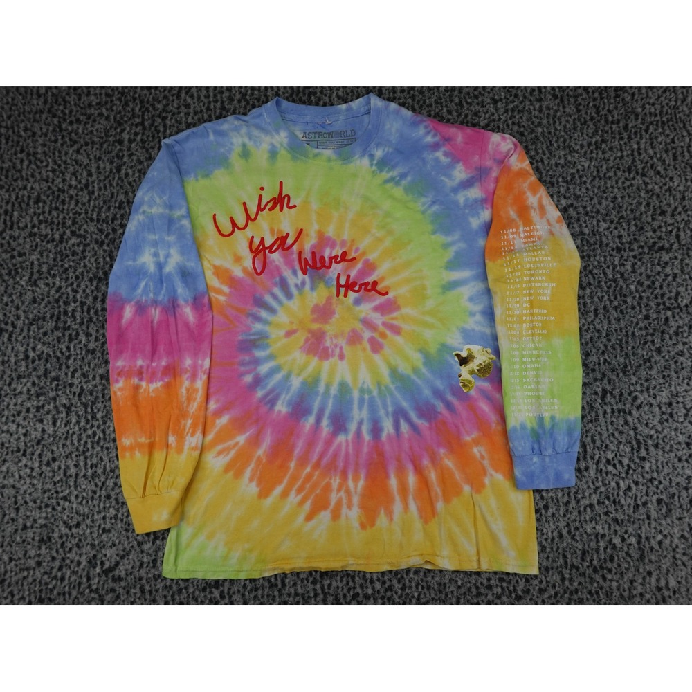 Astroworld Tour Shirt Mens L Multi Tie Dye Wish You Were Here Long Sleeve Tee